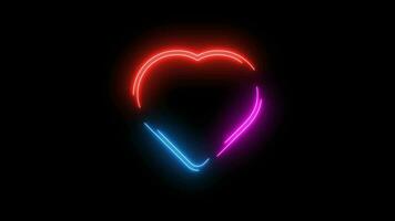 4k neon animering den där former kärlek med färgrik och svart bakgrunder video