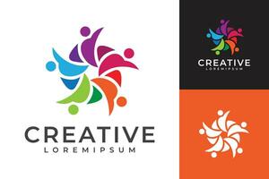 Creative people community circle logo, symbol of social group and teamwork vector