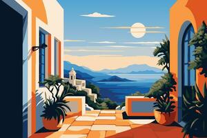 Santorini island. Greece, Europe. Vector illustration.