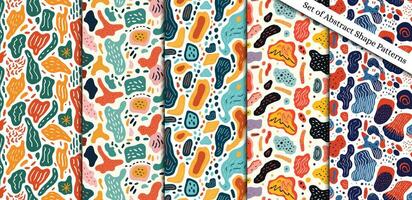 Set of seamless patterns with abstract hand drawn doodle elements. vector