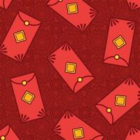 Angbao or angpao red envelope for chinese lunar new year vector illustration pattern isolated on red square background.