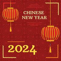 Chinese new year 2024 square social media banner post vector design illustration isolated on red square background.