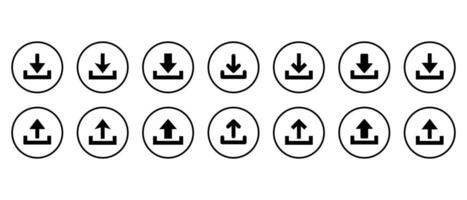 Download and upload icon set collection on circle line. Vector illustration