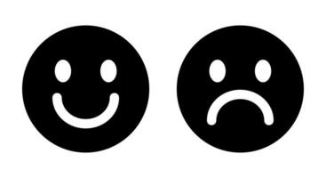 contento y triste emoticon icono. sonrisa y infeliz cara símbolo vector
