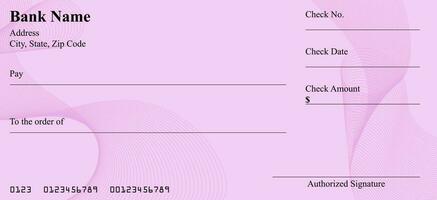 Vector of Blank Bank or Personal Check. Payment, Money, Cash, Currency, Cheque, Banknote