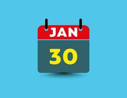 Date and month January 30 flat icon calendar. vector