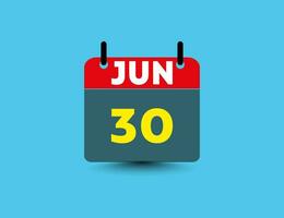 Date and month Jun 30 flat icon calendar. vector