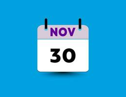 Date and month NOV 30 flat icon calendar. vector