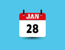 fecha y mes enero 28 plano icono calendario. vector