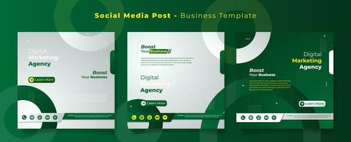 Social media post template in green white with circle shape background for advertising design vector