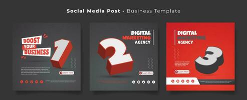 Social media post template in black red background with 3d number design for product advertisement vector