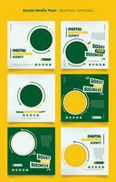 Social media post template in green white and yellow with circle for advertising design vector