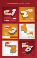 Social media post template in red orange and white with 3d numbering effect design for feed design vector