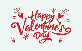 Vector illustration happy Valentine's Day red calligraphy on white background with heart shapes