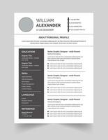 Professional cv. Resume with vitae and curriculum vector template. Curriculum vitae mockup, application cv candidate with skill education illustration