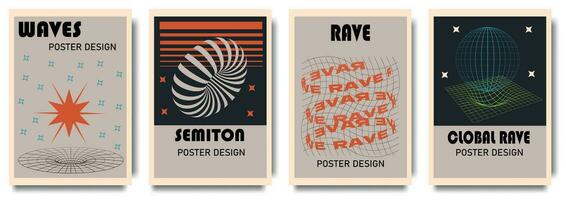 Set of posters of geometry abstraction shapes. Abstract designs, patterns, elements in trendy modern style. Minimalistic trendy brutalist backgrounds. vector