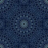 Seamless oriental curved shape mosaic pattern - blue geometrical abstract bohemian vector background