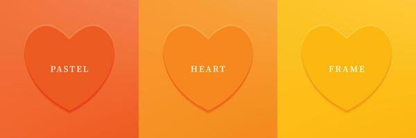Set of abstract 3D heart, different color 3D heart shape frame design. Collection of geometric backdrop for cosmetic product display. Top view. Vector illustration