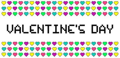 Retro style background for Valentine's Day. White banner with isolated colorful hearts. Vector illustration.