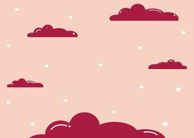 Abstract pink cute background with clouds and hearts for couples, for Valentine's day or for wedding decoration. vector