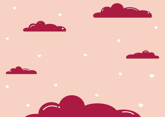 Abstract pink cute background with clouds and hearts for couples, for Valentine's day or for wedding decoration.