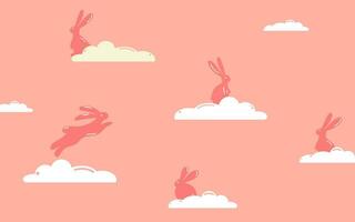 Abstract pink cute background with clouds and Easter bunnies, for Valentine's day or for children's decorations vector