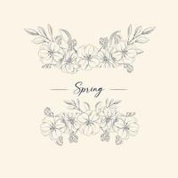 Rectangular background for text with inscription decorated with flowers, sketch vector graphics monochrome illustration on white background