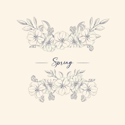 Rectangular background for text with inscription decorated with flowers, sketch vector graphics monochrome illustration on white background