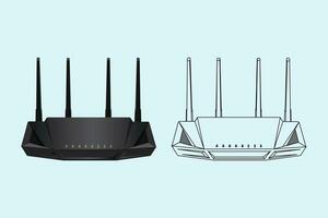 Realistic Wifi router for four isolated on white internet transmission vector illustration.