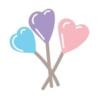 Multi colored hearts on a stick. Vector illustration isolated on white background.