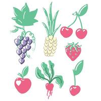 un conjunto de bayas y frutas en el forma de corazones. vector ilustración aislado en blanco antecedentes. vector ilustración