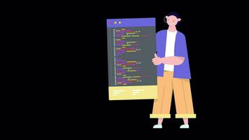Programmierer Charakter zeigen ihr Webseite Quellen auf Alpha Kanal video