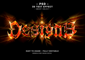 diseños 3d fuego texto estilo efecto psd