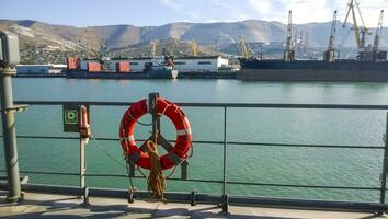 Means of helping the drowning. Lifebuoy. The ship's equipment to help the wrecked wreck photo