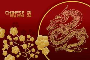 elegant chinese new year banner and poster with dragon sign year of the dragon with red background vector