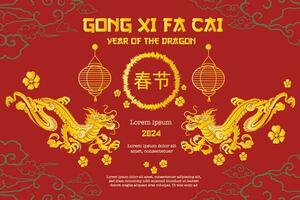 elegant chinese new year banner and poster with dragon sign year of the dragon with red background vector