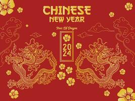 elegant red colour chinese new year banner and poster with dragon sign year of the dragon vector