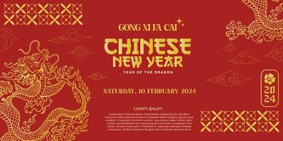 elegant chinese new year banner and poster with dragon sign year of the dragon with red background vector