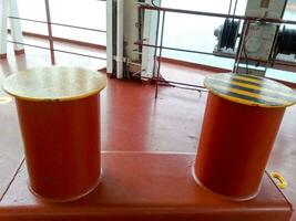 Mooring bollard on the decks of an industrial seaport. photo