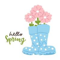 rubber boots and flowers vector