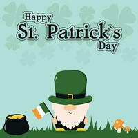 S t patricks día duende. enano para S t. patrick's día. irlandesa enano en un verde sombrero. vector ilustración. saludo tarjeta