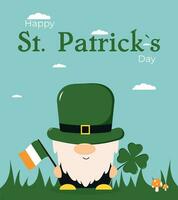 S t patricks día duende. enano para S t. patrick's día. irlandesa enano en un verde sombrero. vector ilustración. saludo tarjeta