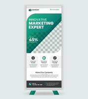 Business Roll-Up Banner Stand Poster, pull-up design, modern x-banner, rectangle size. vector