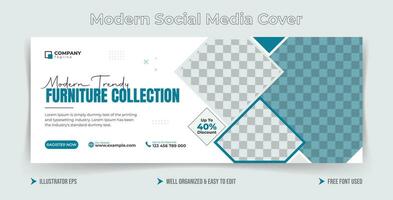 Furniture Sale Social Media Cover Template Design. vector