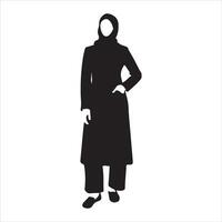 A Hijab Style Woman standing pose vector silhouette