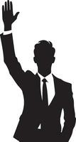 Business man Raised Hand vector silhouette, black color silhouette