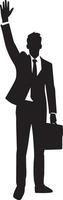 Business man Raised Hand vector silhouette, black color silhouette