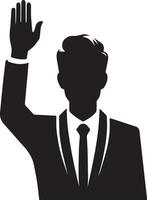 Business man Raised Hand vector silhouette, black color silhouette