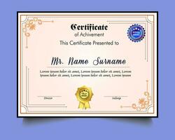 Certificate of achievement template set with gold badge and border, Appreciation and Achievement Certificate Template Design. Elegant diploma certificate template vector