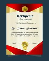 certificado de logro modelo conjunto con oro Insignia y borde, apreciación y logro certificado modelo diseño. elegante diploma certificado modelo vector